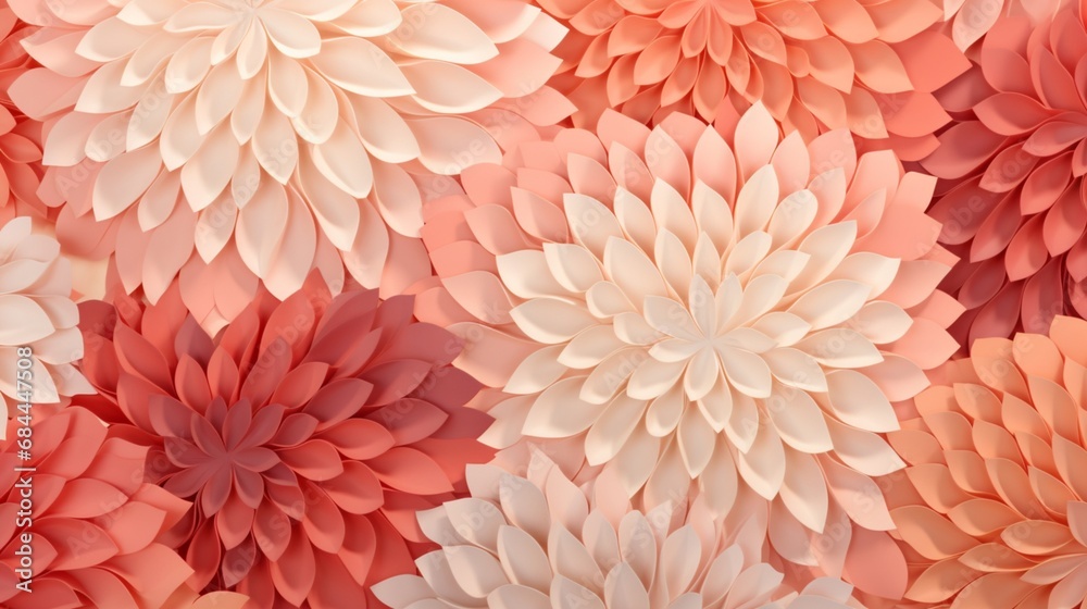 A seamless pattern filled with hand-drawn dahlia petals in shades of coral and orange, evoking a sense of warmth and vibrancy.