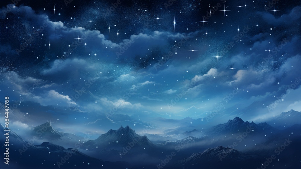 A starry night sky with different shades of blue and twinkling stars, creating a peaceful and dreamy atmosphere.