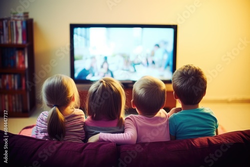 Children watching tv from behind