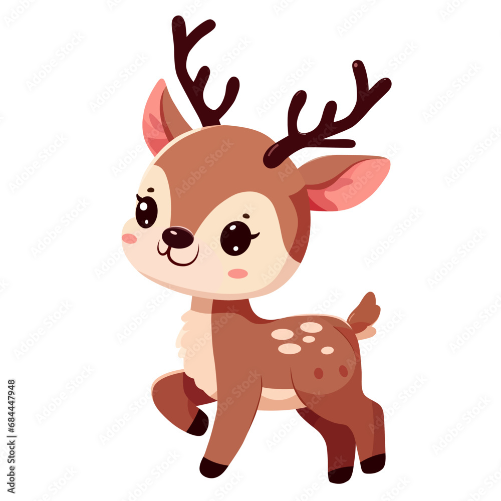 Obraz premium cute reindeer with horn cartoon character vector illustration. flat design. 