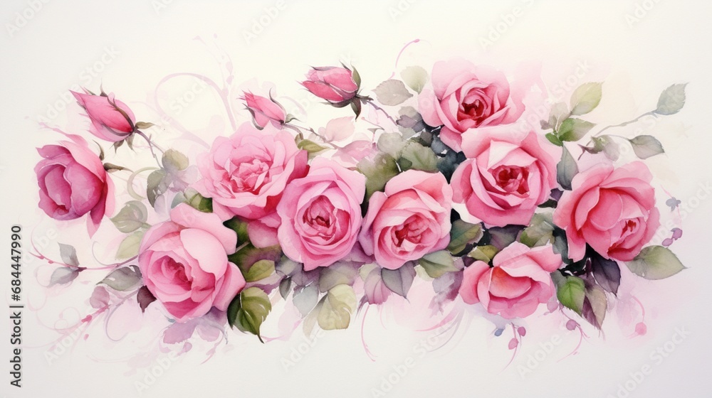 A symphony of pink roses artistically rendered with watercolors, providing an elegant and timeless frame for your projects. A symphony of pink roses artistically rendered with watercolors, providing an elegant and timeless frame for your projects.
