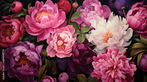 A vibrant and lively pink peony garden captured in exquisite detail, offering a colorful and inviting floral backdrop.