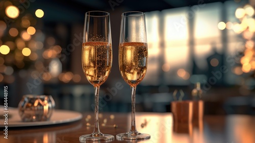 Champagne Toast in Elegant Glasses, Festive Celebration Mood photo