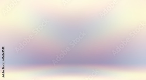 Pastel iridescent empty room 3d background. Light subtle holographic banner. Defocused surface of wall and floor.