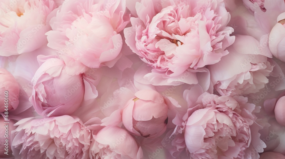 An artistic composition of pink peony blossoms, their soft colors and graceful forms perfect for a dreamy floral background.