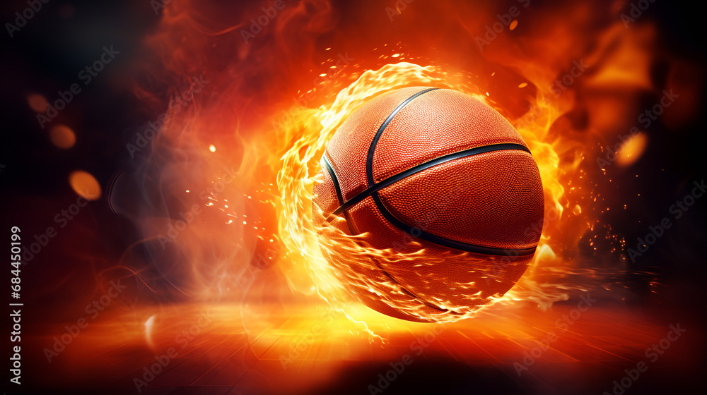 Chaos Unleashed: The Explosive Energy of a Basketball as it Soars Through a Hoop Ablaze, The Thrilling Tale of a Basketball's Chaotic Journey to Victory Through the Hoop generative AI
