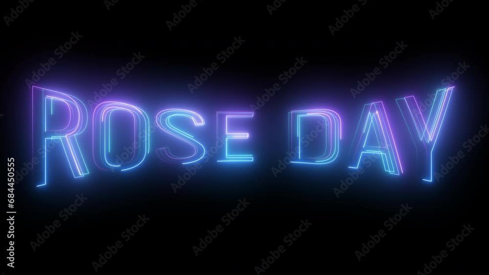 Neon light Rose Day text animated on black background Neon light Rose Day text animated on black background