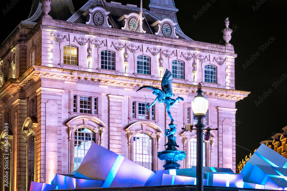 Piccadilly circus Eros statue at Christmas, London