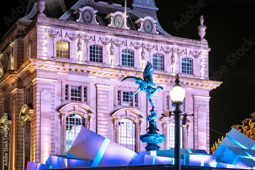 Piccadilly circus Eros statue at Christmas, London photo