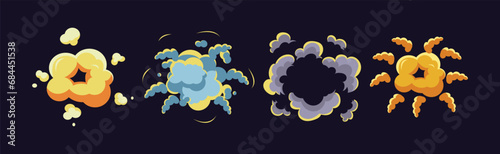 Comic Colorful Explosion or Burst and Boom Effect Vector Set
