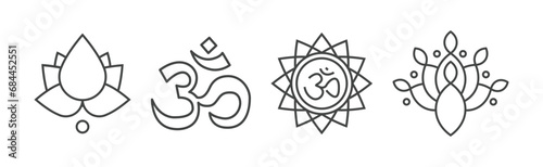 Line Yoga and Meditation Spiritual Sign Vector Set