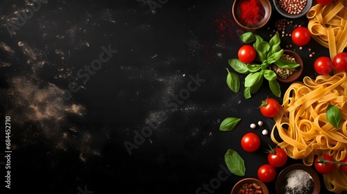 background of cooking tagliatelle pasta and ingredient.