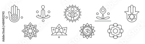 Line Yoga and Meditation Spiritual Sign Vector Set