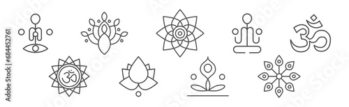 Line Yoga and Meditation Spiritual Sign Vector Set