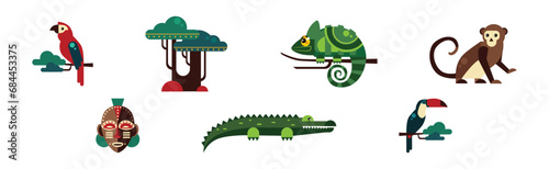 African Fauna and Safari Geometric Design Animal Vector Set