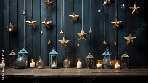 Christmas Decorations Lights On Dark Wooden , Background HD, Illustrations