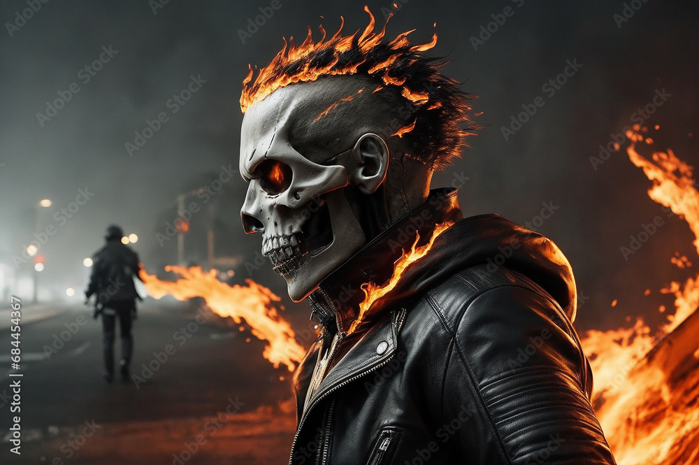 portrait of a person with a skull portrait of a person with a skull