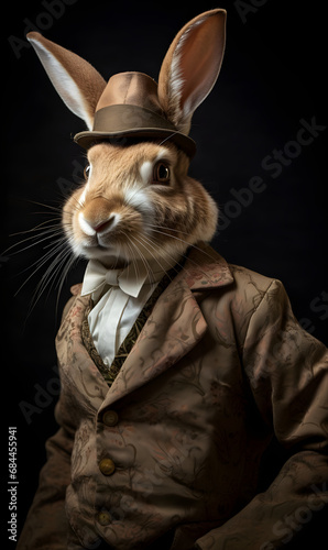 portrait of rabbit dressed in Victorian era clothes, confident vintage fashion portrait of an anthropomorphic animal, posing with a charismatic human attitude © sam