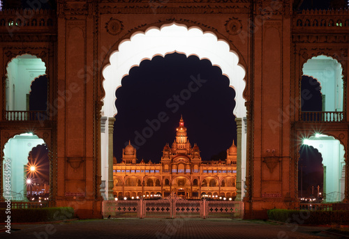 Night view of Mysore Palace in Mysuru, Karnataka, India photo