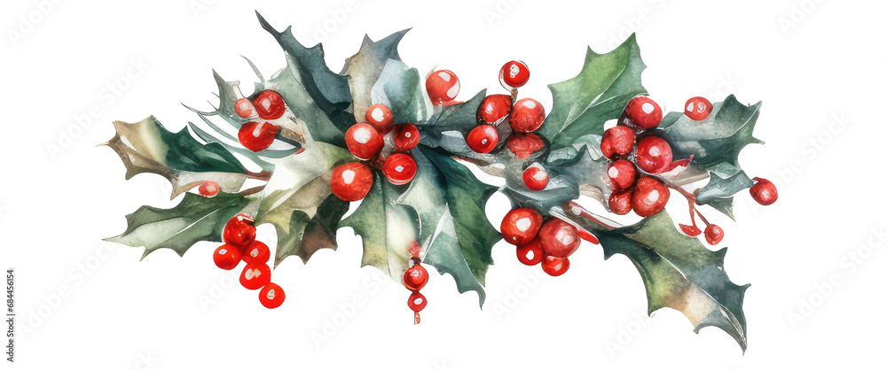 Watercolor flowers illustrations Christmas decorations clip art