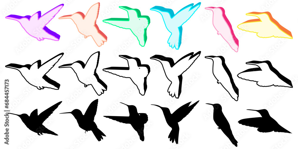 Set trendy flying hummingbirds icon logo design vector illustration Set trendy flying hummingbirds icon logo design vector illustration