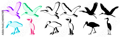 Set trendy flying storks icon logodesign vector illustration photo