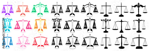 Set collections trendy justice scale icon logo. Balance law judgment symbol vector illustration