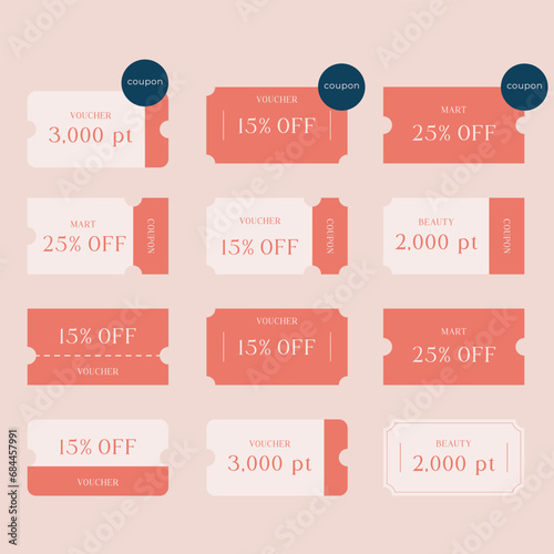 Online shopping coupon ticket card voucher element in pastel pink. Minimal modern vector. Template for graphic design, banner, text space, social media, blog, online shopping platform, sales