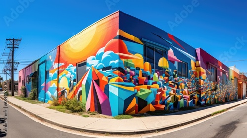 A colorful mural on the side of a building. Generative AI.