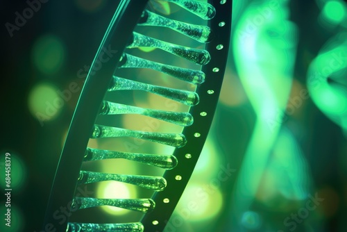 A close up of a green dna strand. Generative AI.