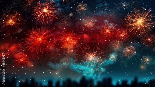 Colorful Fireworks On Black Sky Background   Background HD  Illustrations