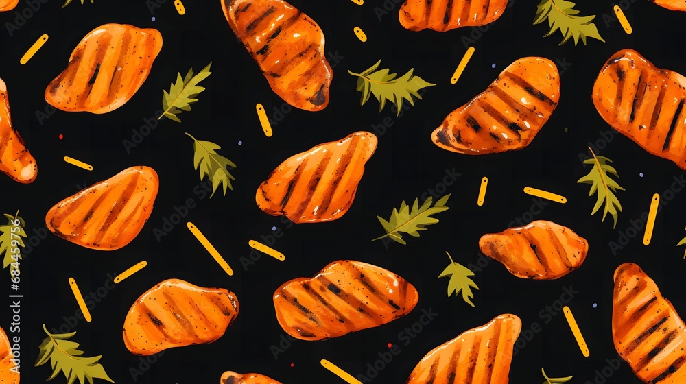 grilled chicken seamless pattern background. grilled chicken seamless pattern background.