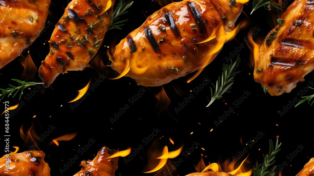 grilled chicken seamless pattern background.