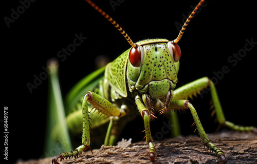 grasshopper on black background © adince