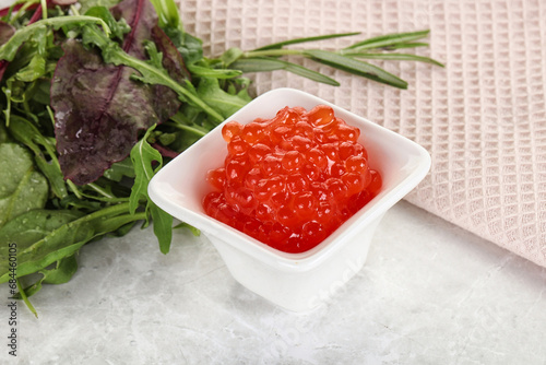 Red caviar in the bowl