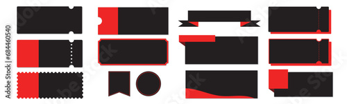 赤と黒のクーポンベクターデザイン素材セット（枠のみ）