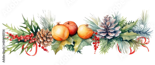 Watercolor flowers illustrations Christmas decorations clip art