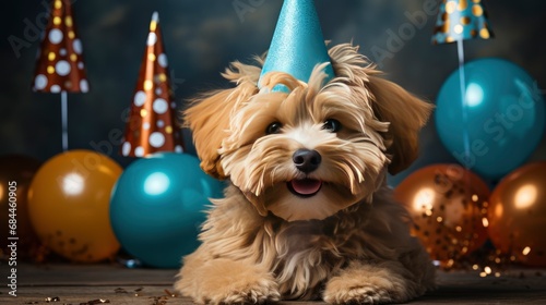 Cute Dog Wearing Party Hat Table , Background HD, Illustrations