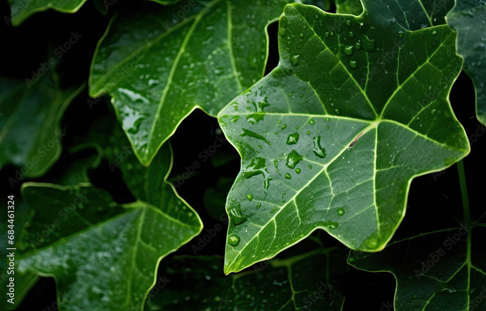 ivy leaf with water drops ivy leaf with water drops