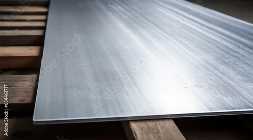 A stack of brushed metal sheets with a smooth and reflective finish, ideal for industrial use. photo