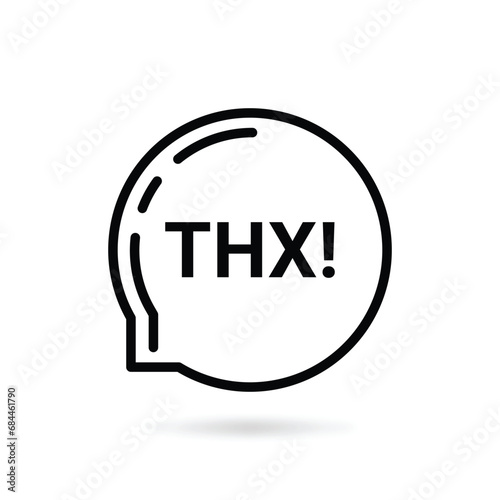 thx black linear minimal bubble. concept of thankfulness popup message for chatting or small talk badge. flat stroke style trend modern simple logotype graphic art design element isolated on white