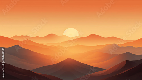 Landscape with mountains and sun