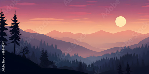 simple misty valley sunset landscape background illustration 