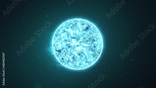 Blue star in outer space with a backdrop of stars,  orbit 3D animation. photo