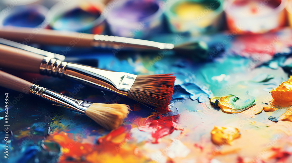 Fototapeta premium Amazing of watercolor paints and paintbrush for painting