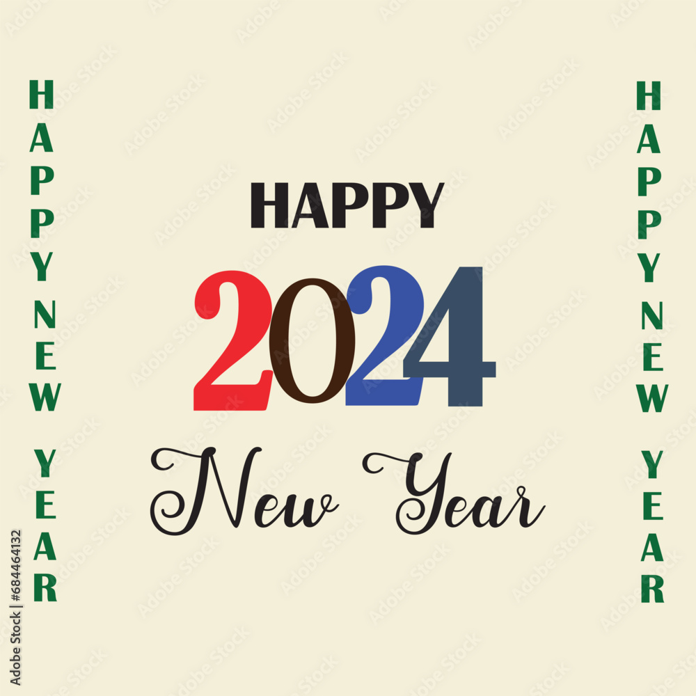 Fototapeta premium Happy new year 2024 design. With colorful vector. Premium vector dessign for poster, banner,party card etc greeting card and new year 2024 celebration.eps file.