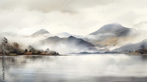 Digital watercolor painting of Dramatic landscape image artisitc photo