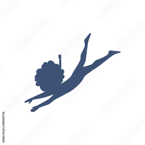 Silhouette of child diving in snorkel mask, flat vector illustration isolated.
