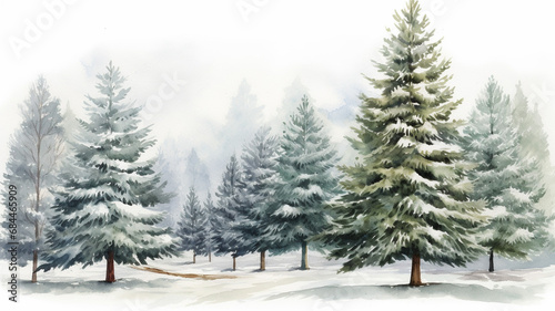 Watercolor winter tree and conifer Isolated element graphic