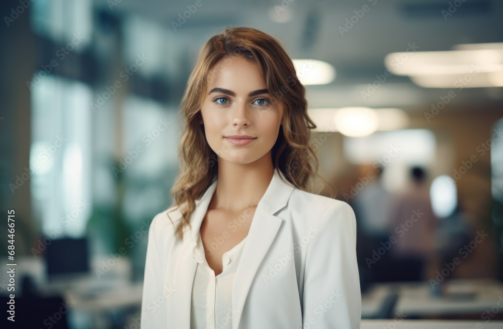 Obraz premium A beautiful woman in a white suit posing for a picture. Generative AI.